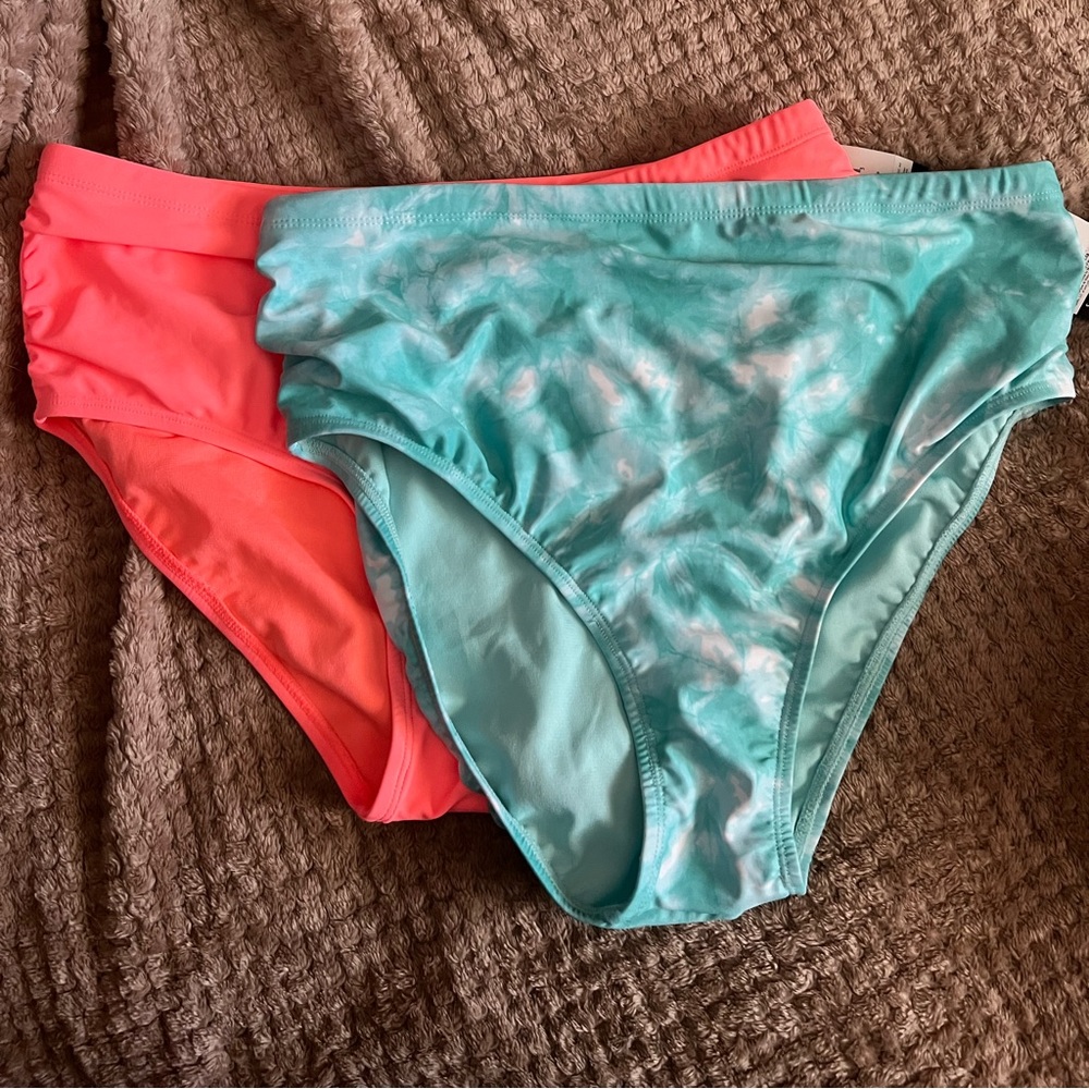 BNWT Womens 1XL Bathing Suit Bottoms Highwaisted Blue / White